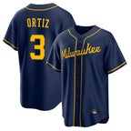 Choea M.Brewers #3 Joey Ortiz Player Navy Home Game Stitched Jerseys
