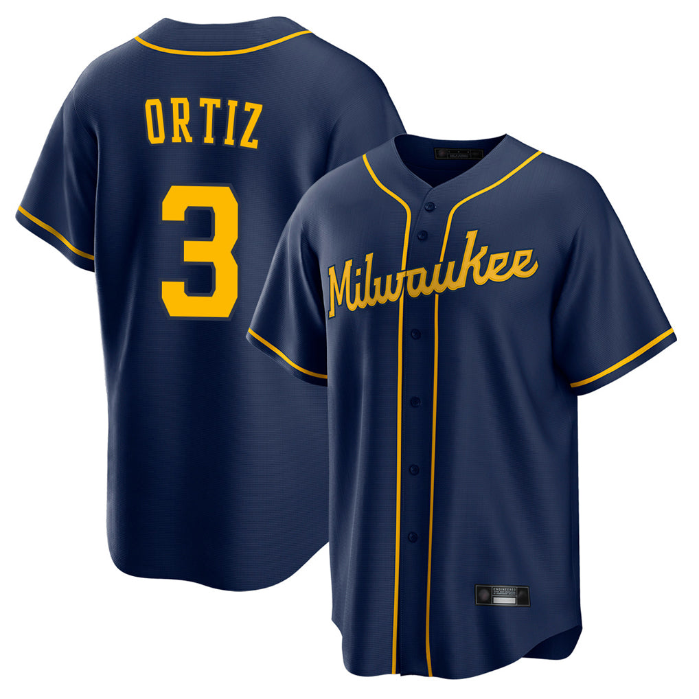 Choea M.Brewers #3 Joey Ortiz Player Navy Home Game Stitched Jerseys