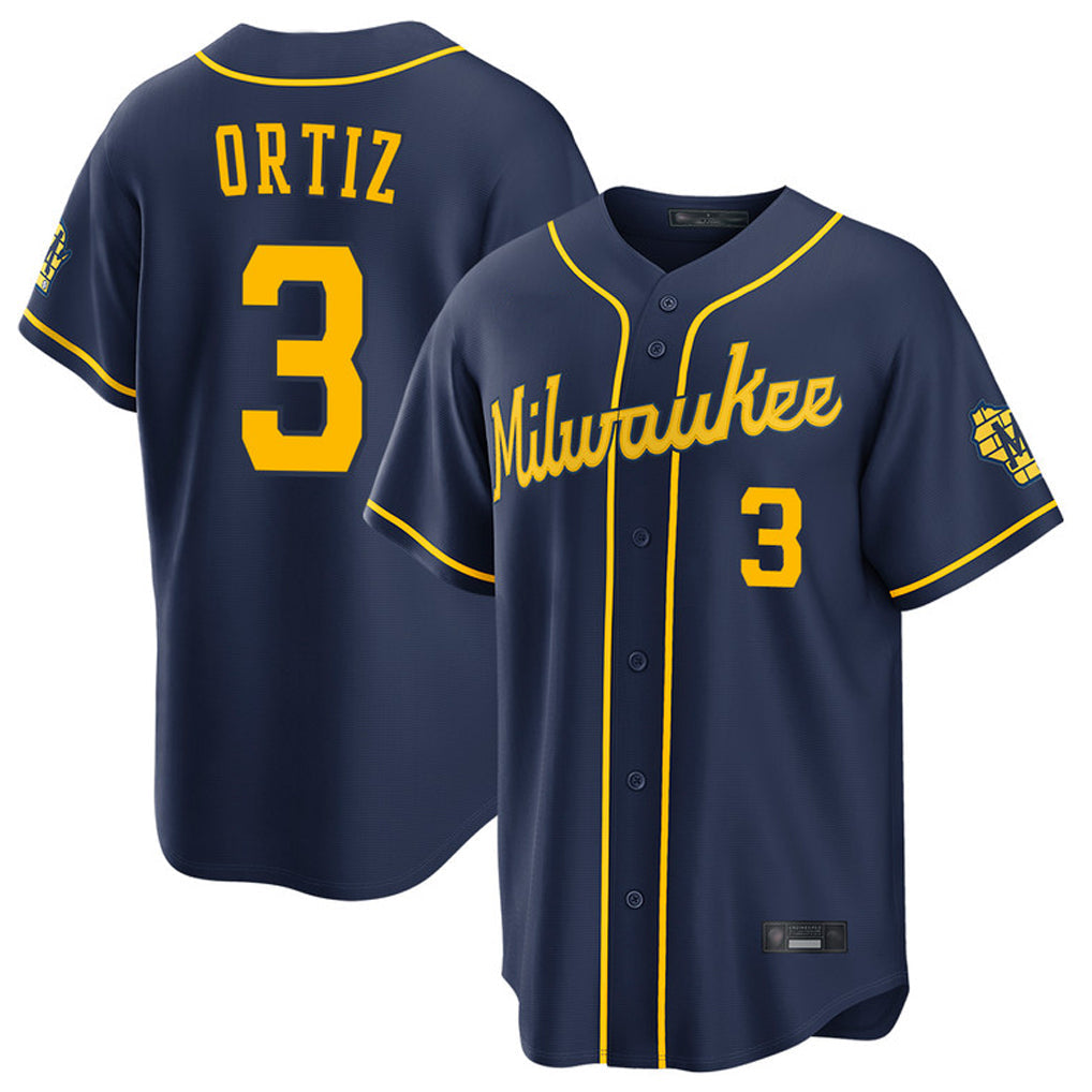 Choea M.Brewers #3 Joey Ortiz Player Navy Home Stadium Game Stitched Jerseys