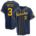 Choea M.Brewers #3 Joey Ortiz Player Navy Home Stadium Game Stitched Jerseys