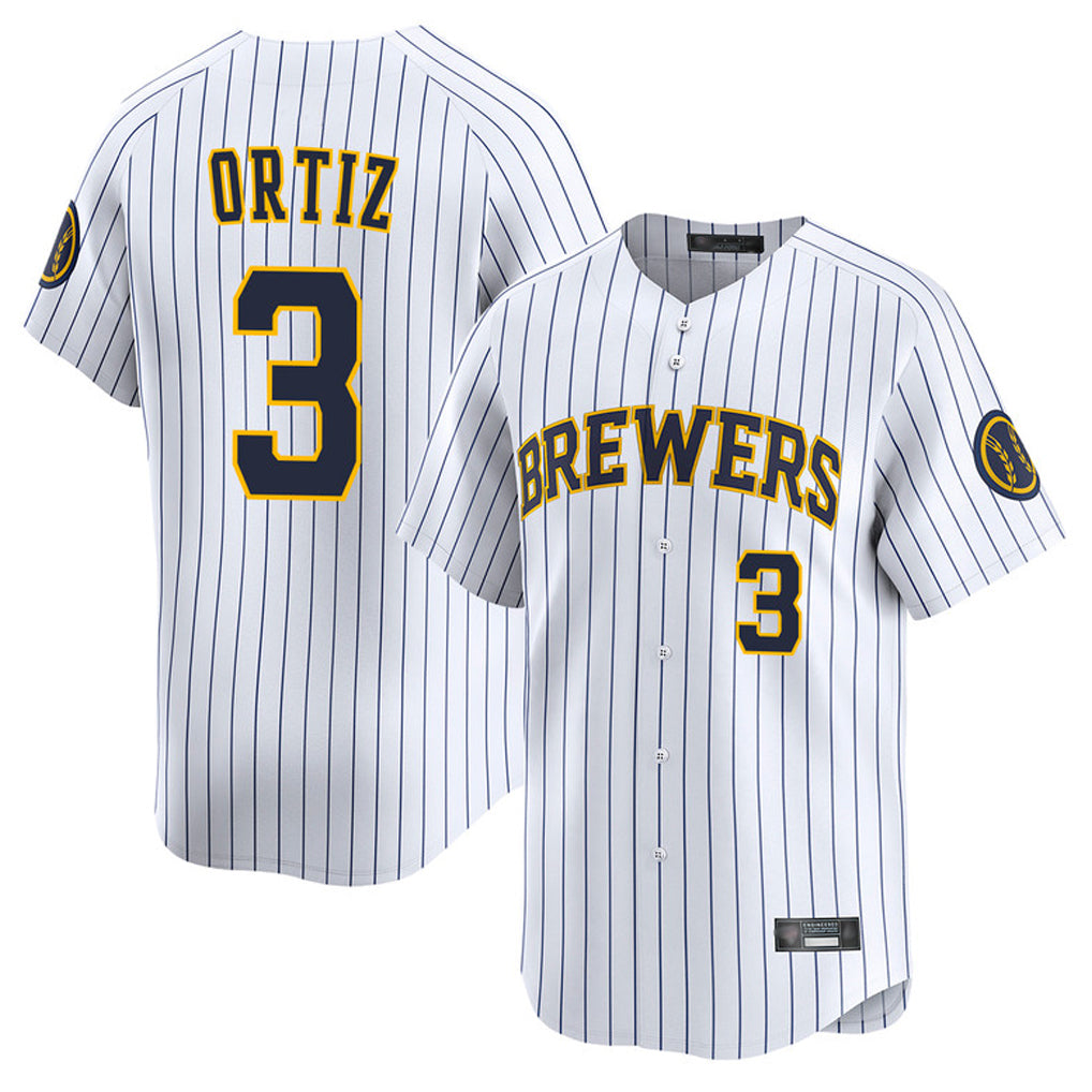 Choea M.Brewers #3 Joey Ortiz Player White Stripes Home Limited Game Stitched Jerseys