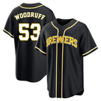 Choea M.Brewers #53 Brandon Woodruff Player Black Fashion Out Home Game Stitched Jerseys