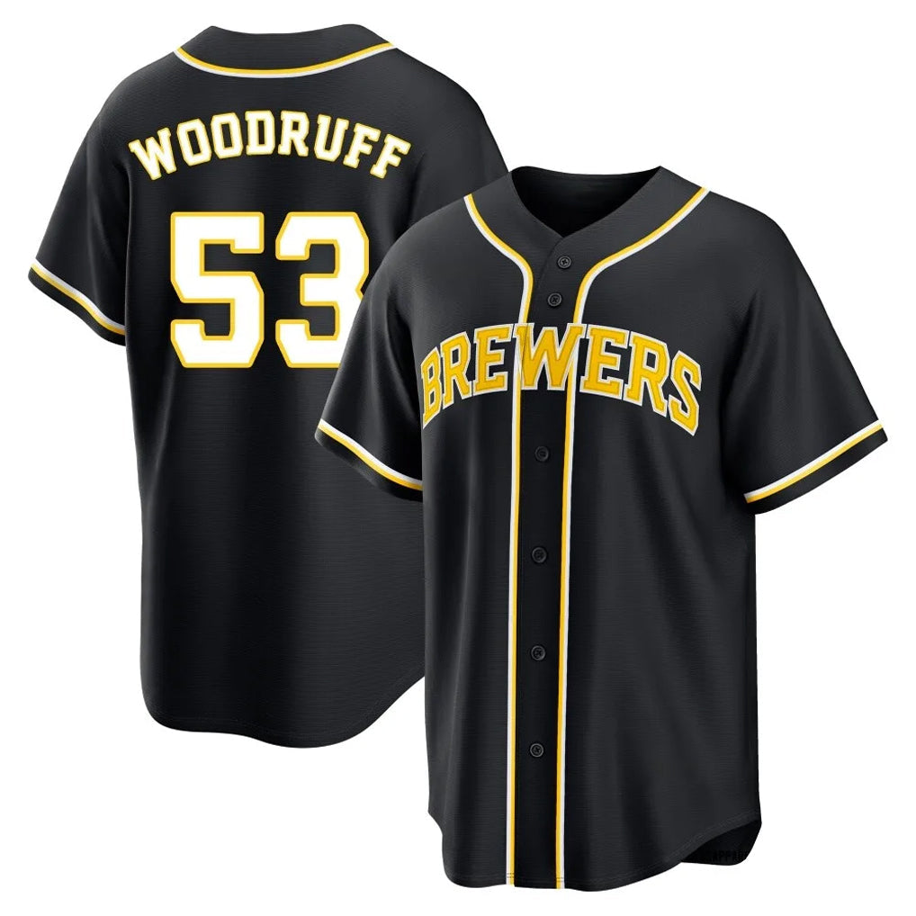 Choea M.Brewers #53 Brandon Woodruff Player Black Fashion Out Home Game Stitched Jerseys