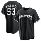 Choea M.Brewers #53 Brandon Woodruff Player Black Game Home Stitched Jerseys