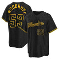 Choea M.Brewers #53 Brandon Woodruff Player Black Snake Skin City Home Game Stitched Jerseys