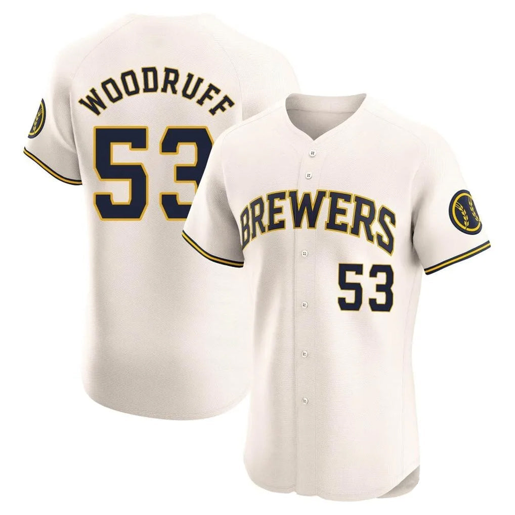 Choea M.Brewers #53 Brandon Woodruff Player Cream Home Limited Elite Stitched Jerseys