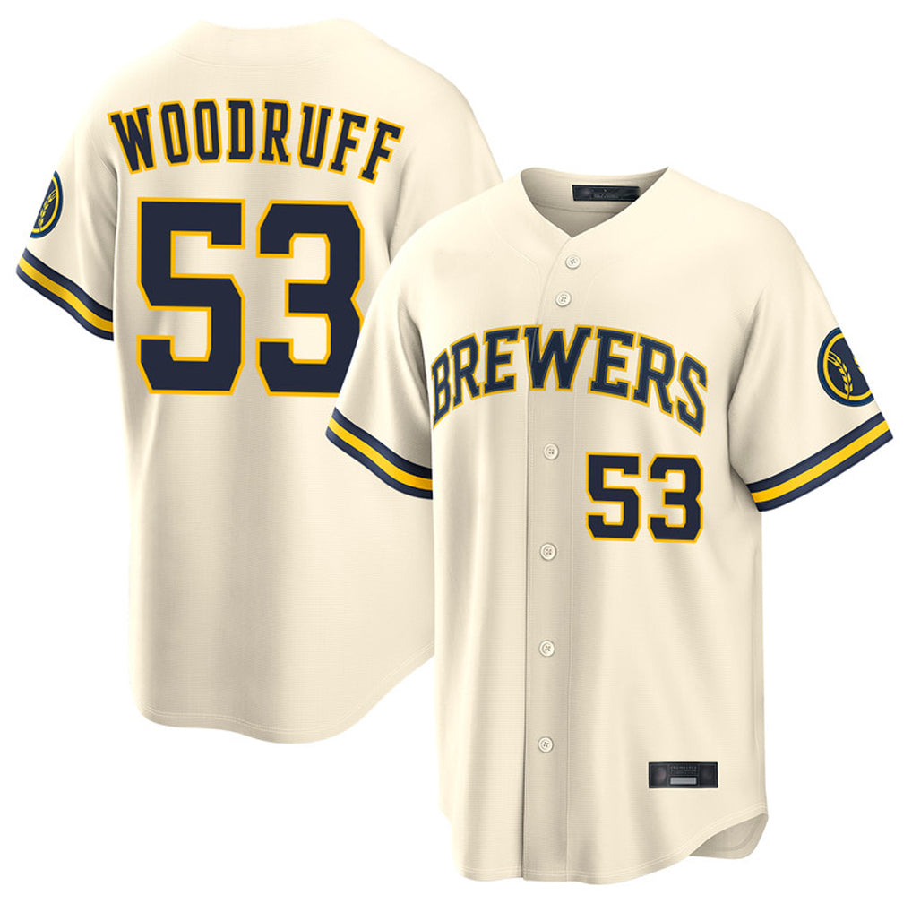 Choea M.Brewers #53 Brandon Woodruff Player Cream Home Limited Stitched Jerseys