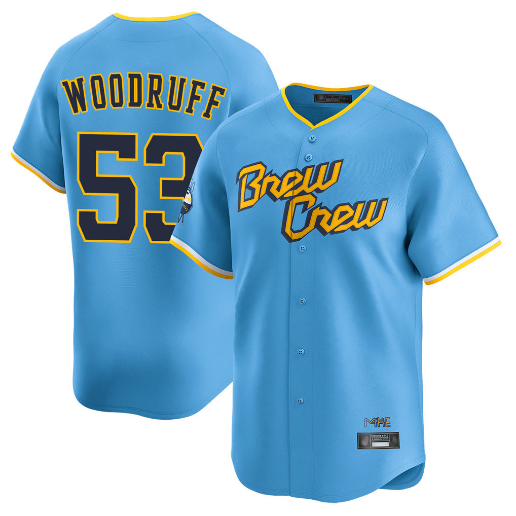 Choea M.Brewers #53 Brandon Woodruff Player Light Blue City Connect Home Limited Stitched Jerseys