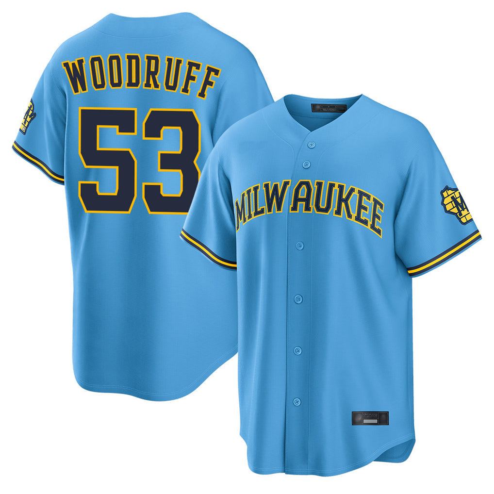Choea M.Brewers #53 Brandon Woodruff Player Light Blue Road Stadium Game Stitched Jerseys