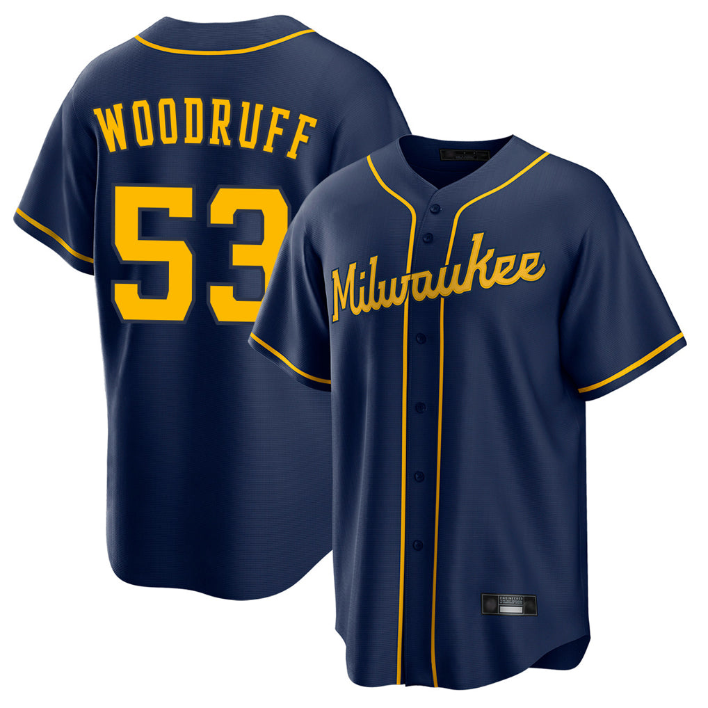 Choea M.Brewers #53 Brandon Woodruff Player Navy Home Game Stitched Jerseys