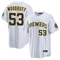 Choea M.Brewers #53 Brandon Woodruff Player White Stripes Home Limited Game Stitched Jerseys