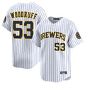 Choea M.Brewers #53 Brandon Woodruff Player White Stripes Home Limited Stitched Jerseys