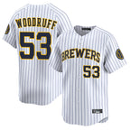Choea M.Brewers #53 Brandon Woodruff Player White Stripes Home Limited Stitched Jerseys