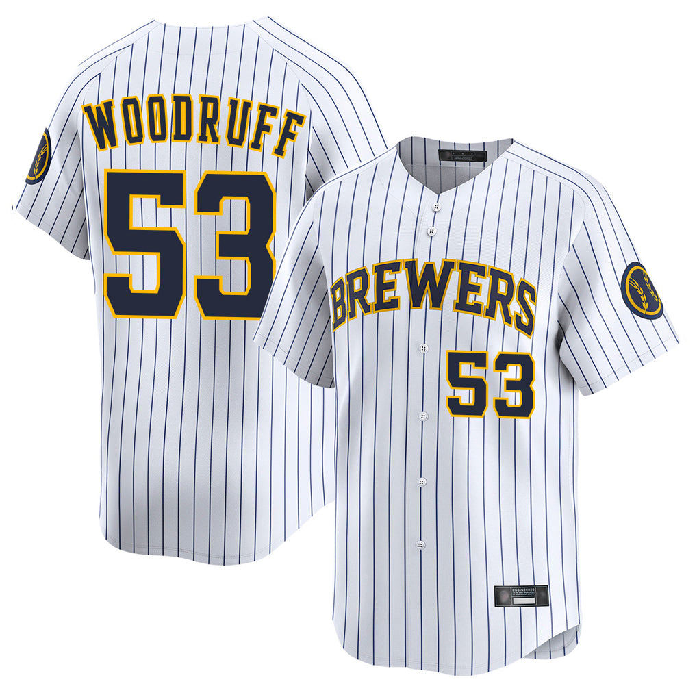 Choea M.Brewers #53 Brandon Woodruff Player White Stripes Home Limited Stitched Jerseys