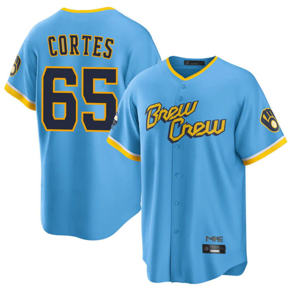 Choea M.Brewers #65 Nestor Cortes Player Light Blue City Connect Home Game Stitched Jerseys