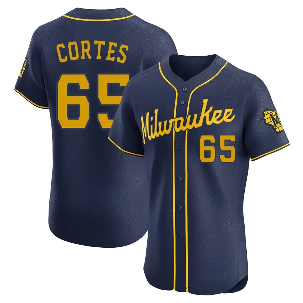 Choea M.Brewers #65 Nestor Cortes Player Navy Home Limited Elite Stitched Jerseys