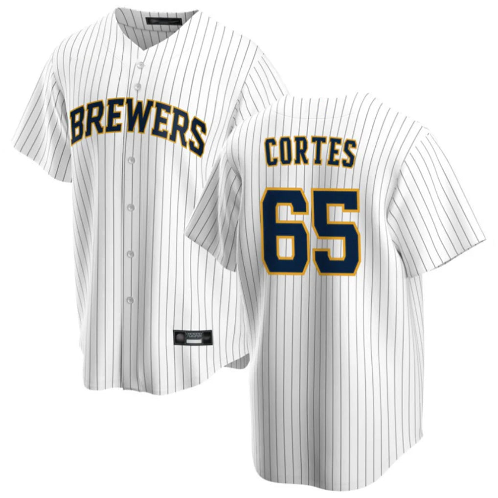 Choea M.Brewers #65 Nestor Cortes Player White Stripes Home Game Stitched Jerseys