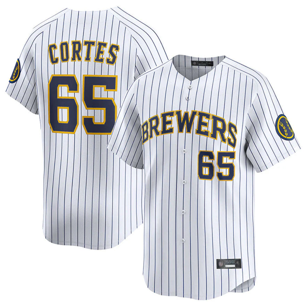 Choea M.Brewers #65 Nestor Cortes Player White Stripes Home Limited Game Stitched Jerseys