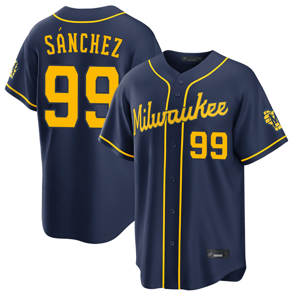 Choea M.Brewers #99 Gary Sanchez Player Navy Home Stadium Game Stitched Jerseys