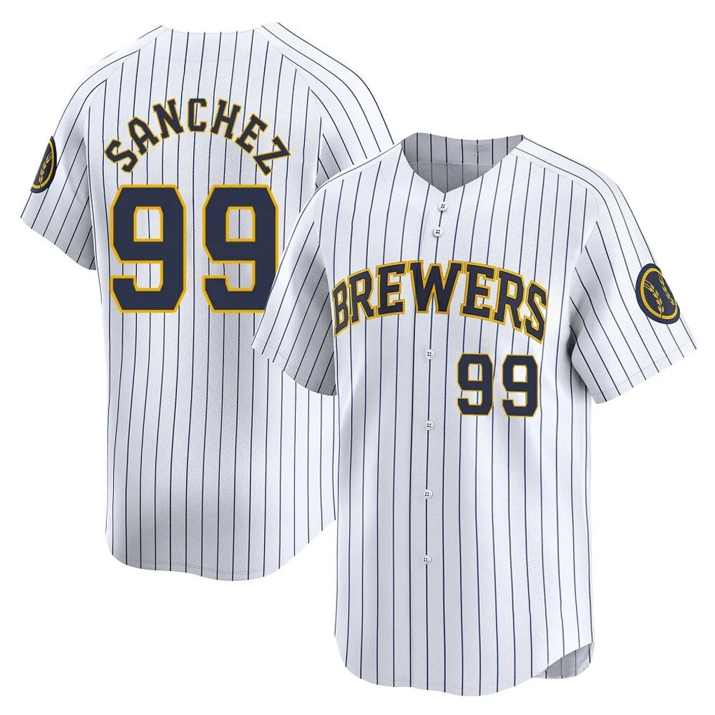 Choea M.Brewers #99 Gary Sanchez Player White Stripes Home Game Stitched Jerseys