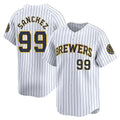 Choea M.Brewers #99 Gary Sanchez Player White Stripes Home Game Stitched Jerseys