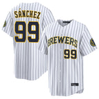 Choea M.Brewers #99 Gary Sanchez Player White Stripes Home Limited Game Stitched Jerseys