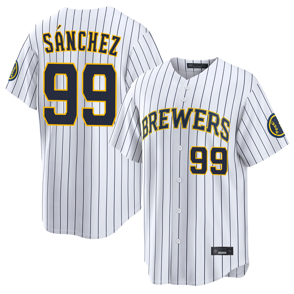 Choea M.Brewers #99 Gary Sanchez Player White Stripes Home Limited Game Stitched Jerseys