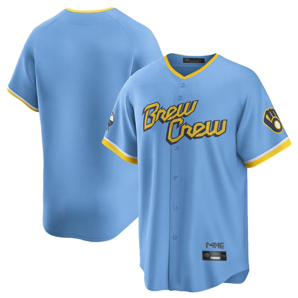Choea M.Brewers Blank Player Light Blue City Connect Home Game Stitched Jerseys