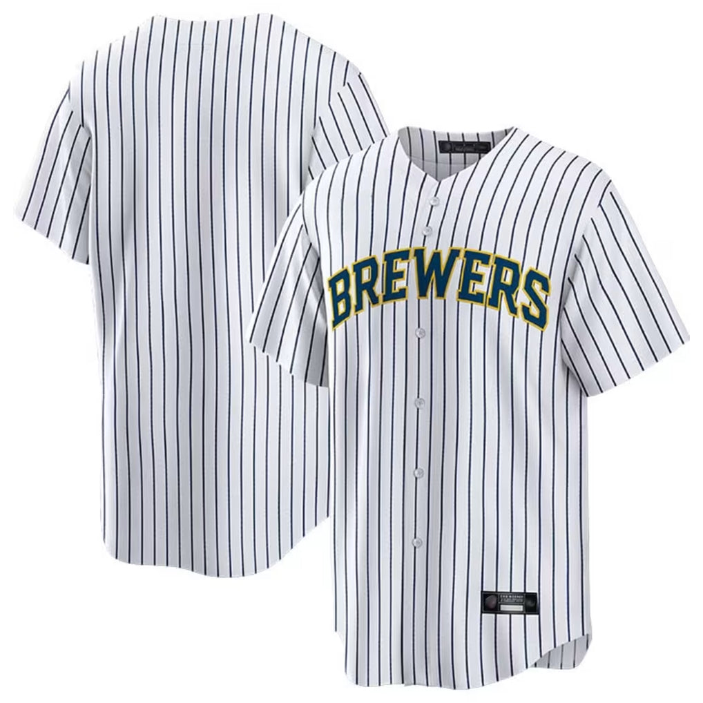 Choea M.Brewers Blank Player White Stripes Home Game Stitched Jerseys