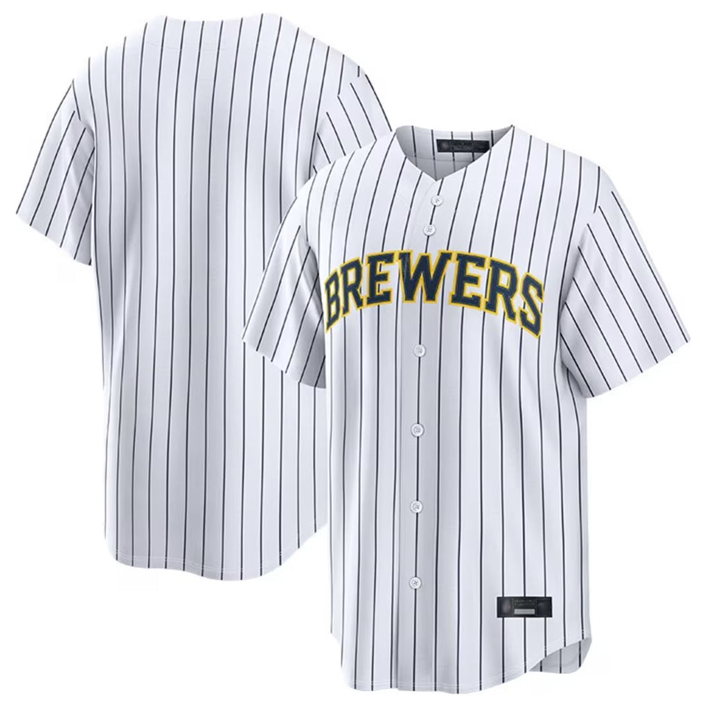 Choea M.Brewers Blank Player White Stripes Home Limited Stitched Jerseys