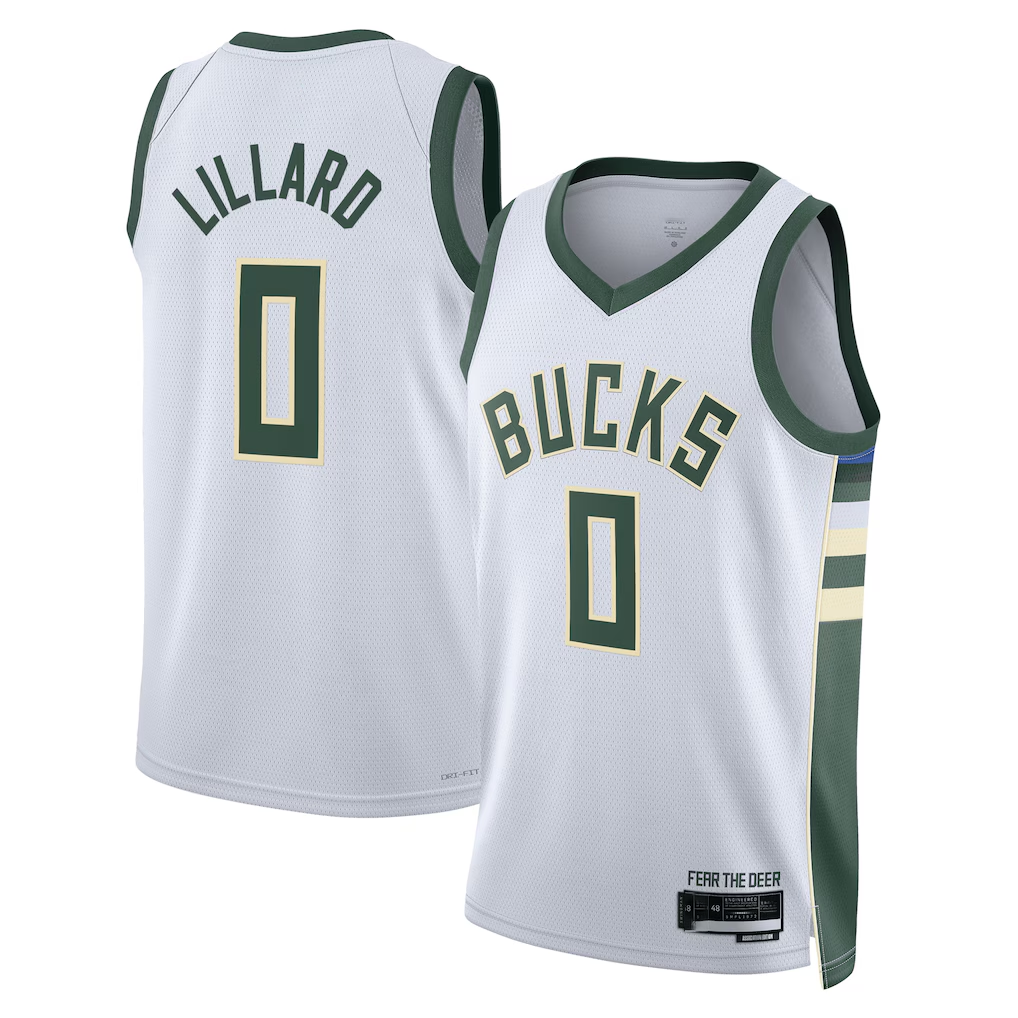 Choea M.Bucks #0 Damian Lillard White Fear The Deer Swingman Player Jerseys - Association Edition