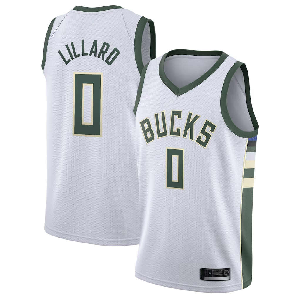 Choea M.Bucks #0 Damian Lillard White Swingman Player Jerseys - Association Edition