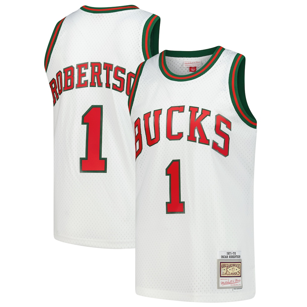 Choea M.Bucks #1 Oscar Robertson Mitchell & Ness White Hardwood Classics Swingman Jerseys