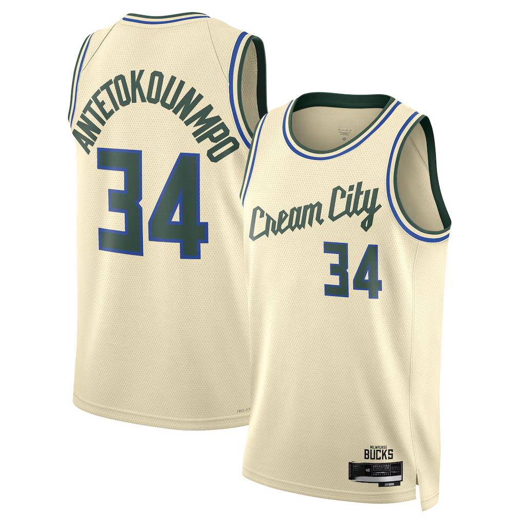Choea M.Bucks #34 Giannis Antetokounmpo Cream 2025-26 Swingman Jerseys - City Edition