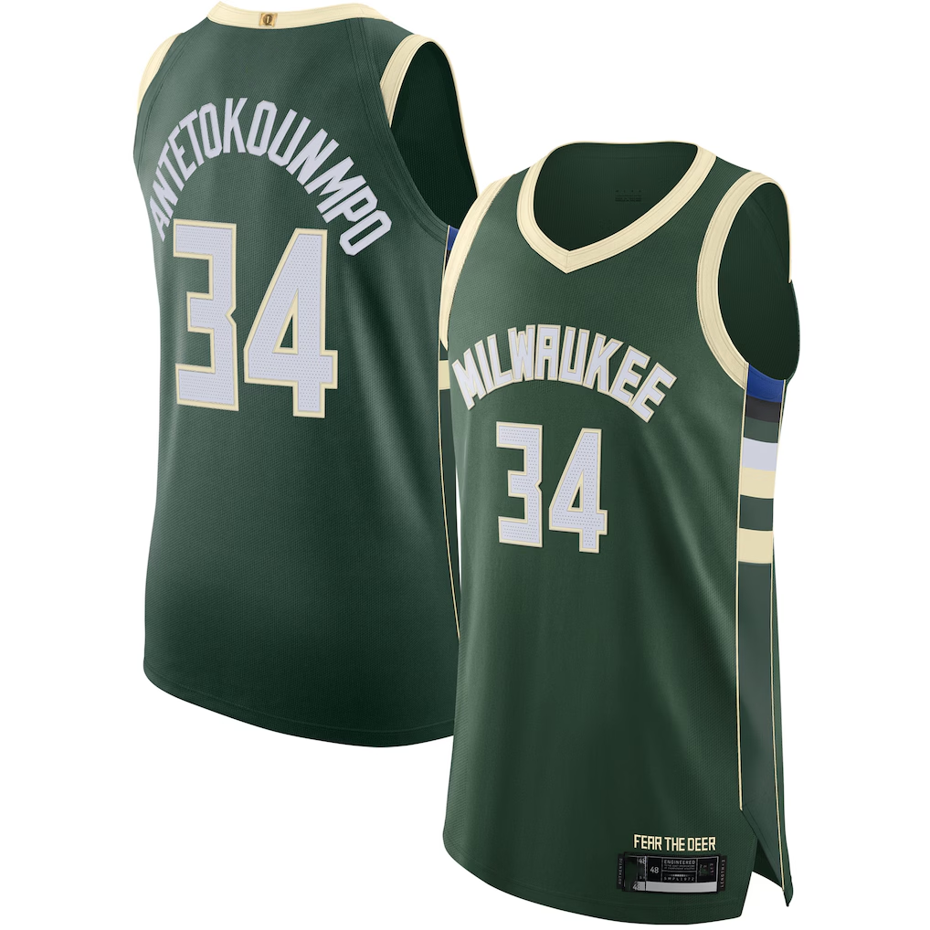 Choea M.Bucks #34 Giannis Antetokounmpo Hunter Green Authentic Jerseys - Icon Edition
