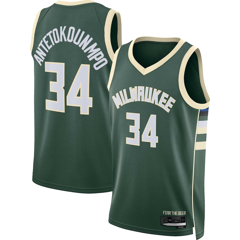 Choea M.Bucks #34 Giannis Antetokounmpo Hunter Green Swingman Jerseys - Icon Edition