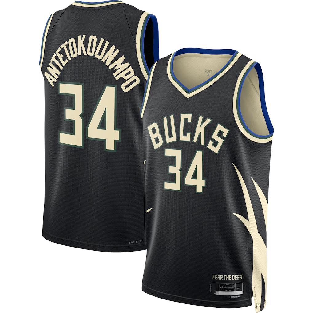 Choea M.Bucks #34 Giannis Antetokounmpo Jordan Brand Black Swingman Jerseys - Statement Edition