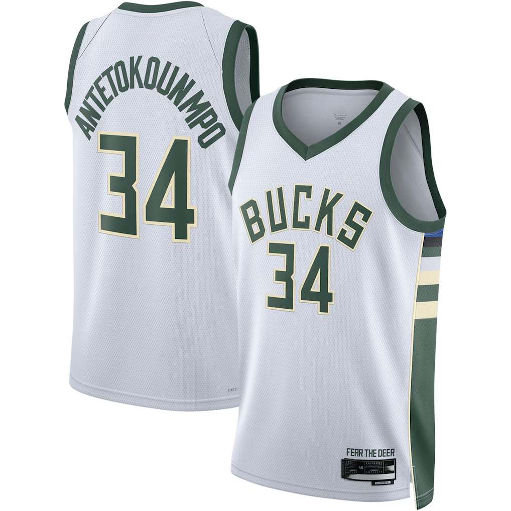 Choea M.Bucks #34 Giannis Antetokounmpo White Swingman Jerseys - Association Edition