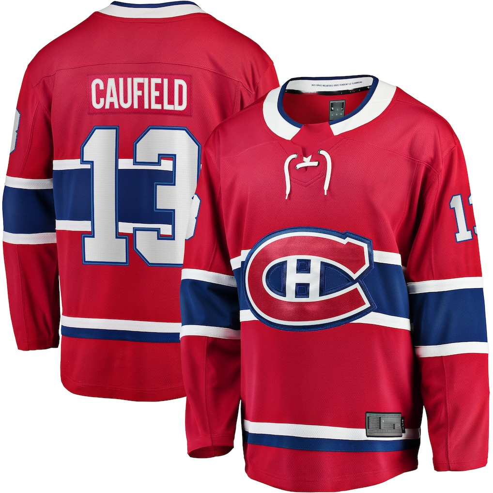 Choea M.Canadiens #13 Cole Caufield Red Home Premier Breakaway Player Jerseys