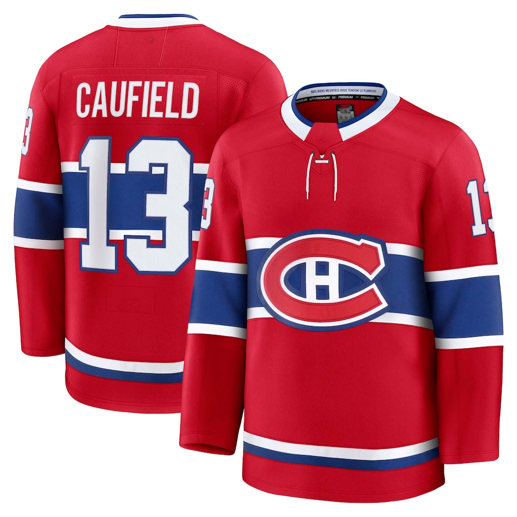 Choea M.Canadiens #13 Cole Caufield Red Home Premium Jerseys