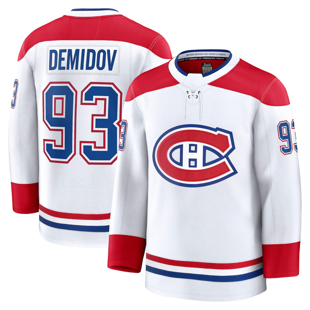 Choea M.Canadiens #93 Ivan Demidov White Away Premium Jerseys