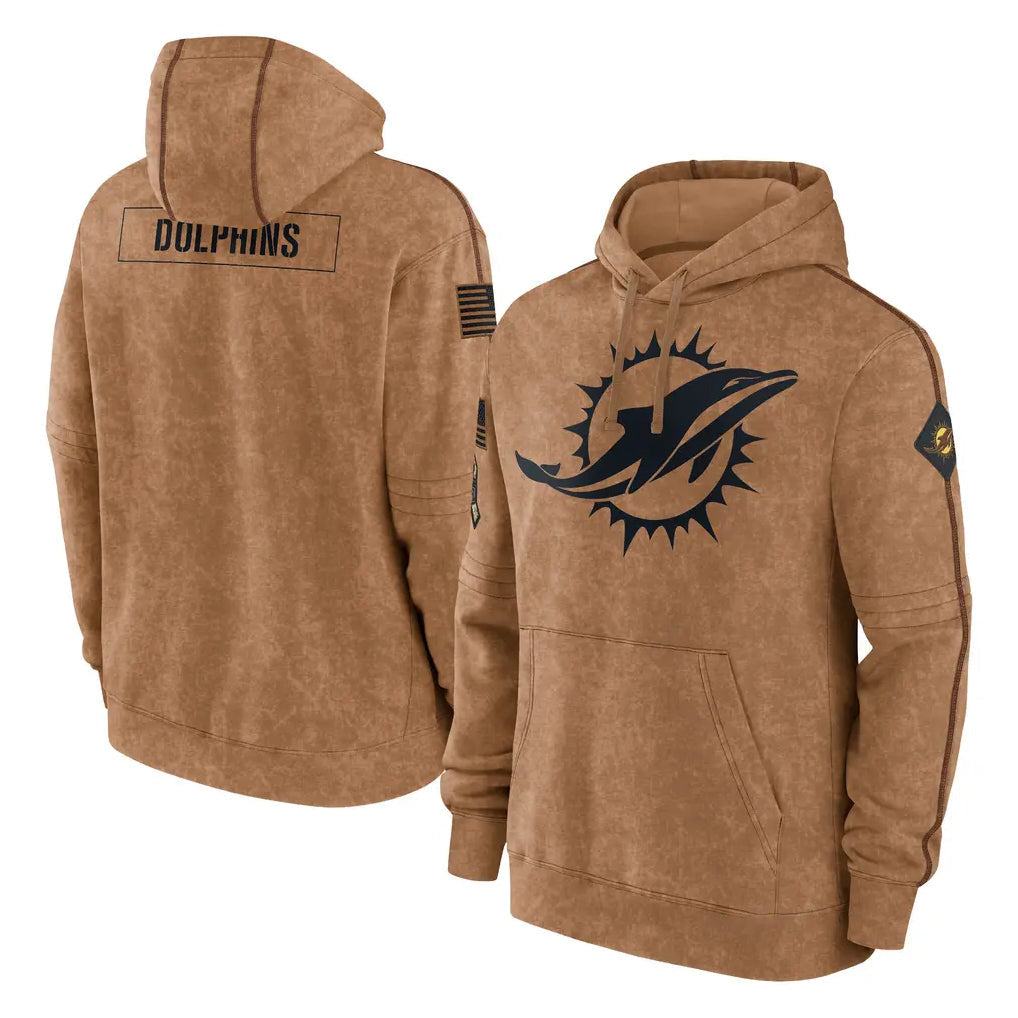 Choea M.Dolphins Brown Salute to Service Hoodies Limited Game Blank Player Stitched Jerseys