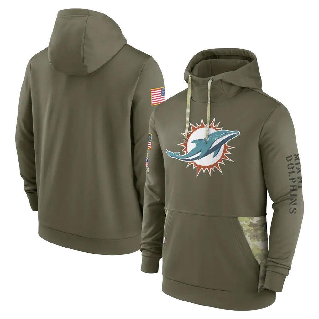 Choea M.Dolphins Olive Salute to Service Pullover Hoodies Home Game Blank Player Stitched Jerseys