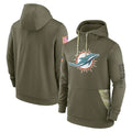 Choea M.Dolphins Olive Salute to Service Pullover Hoodies Home Game Blank Player Stitched Jerseys