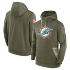 Choea M.Dolphins Olive Salute to Service Pullover Hoodies Home Game Blank Player Stitched Jerseys