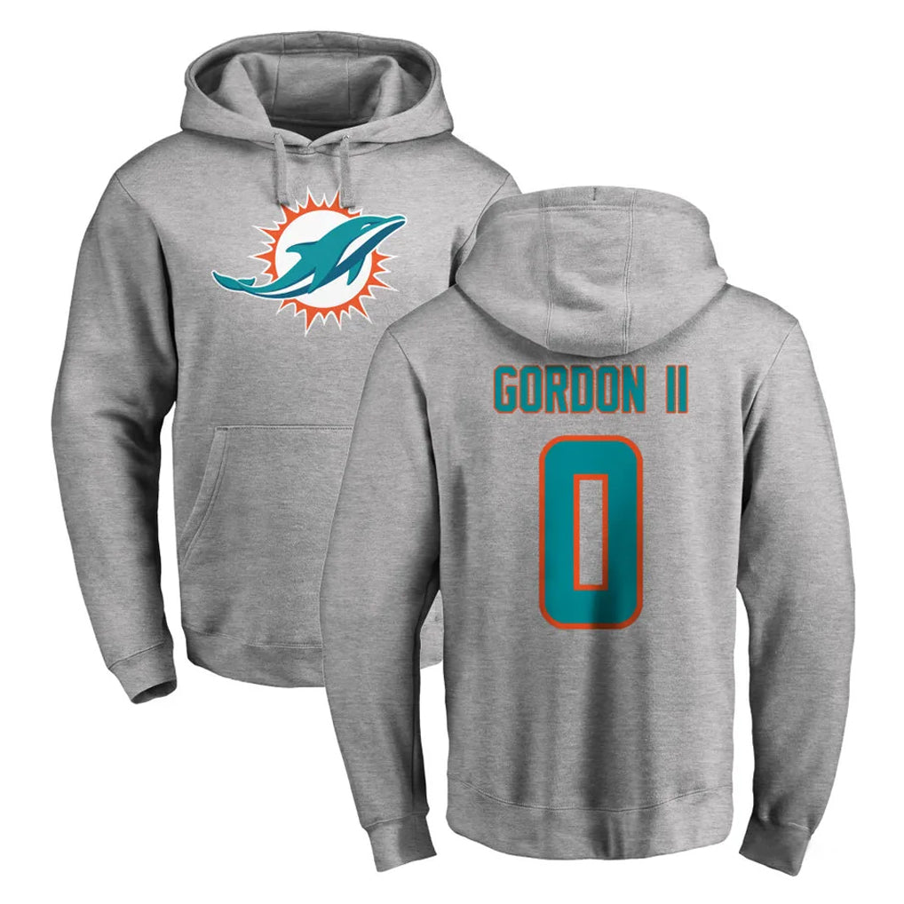 Choea M.Dolphins #0 Ollie Gordon II Player Gray LOGO Pullover Hoodies Limited Stitched Jerseys