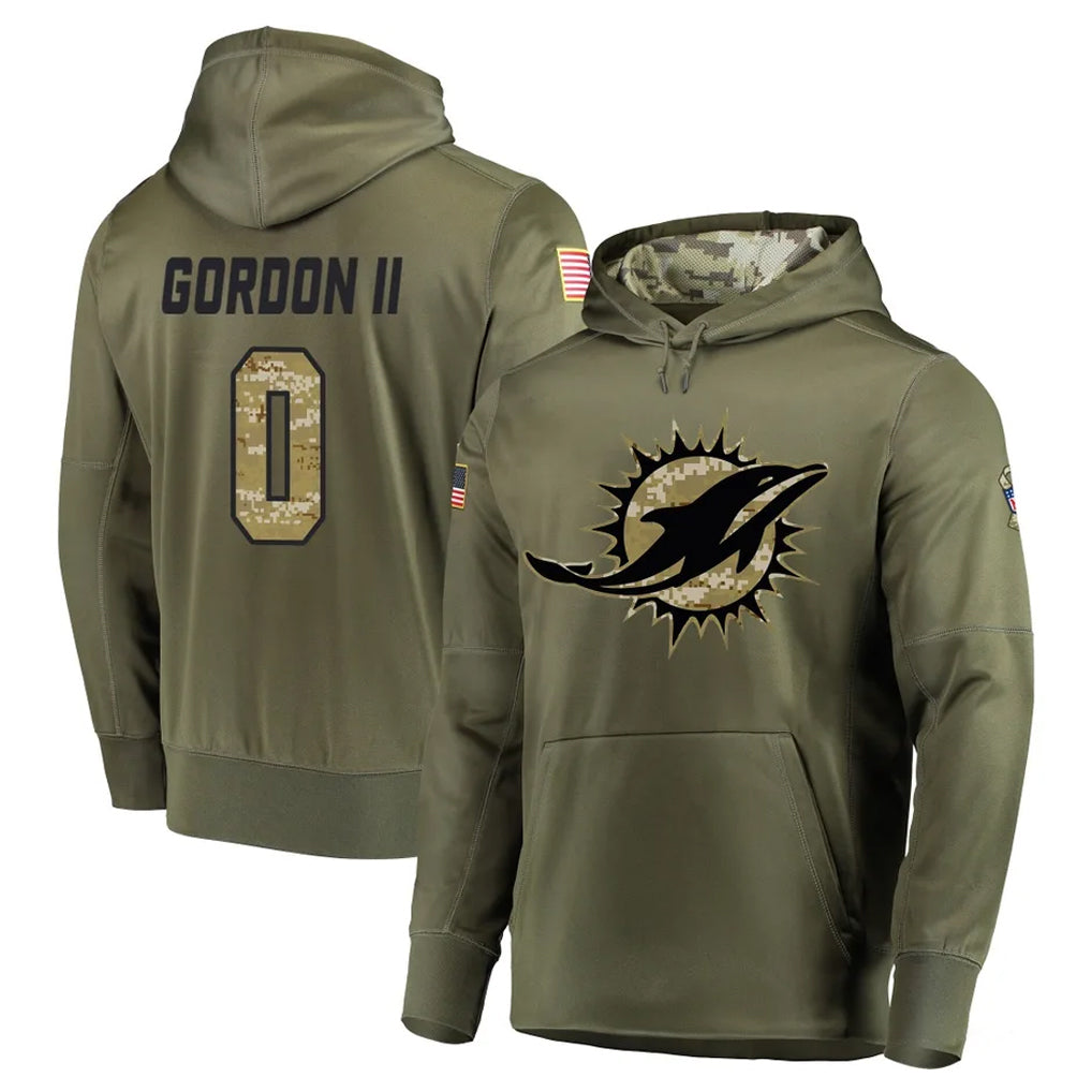 Choea M.Dolphins #0 Ollie Gordon II Player Olive Salute to Service Pullover Hoodies Home Game Stitched Jerseys