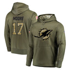 Choea M.Dolphins #17 Trey Moore Player Olive Salute to Service Pullover Hoodies Home Game Stitched Jerseys