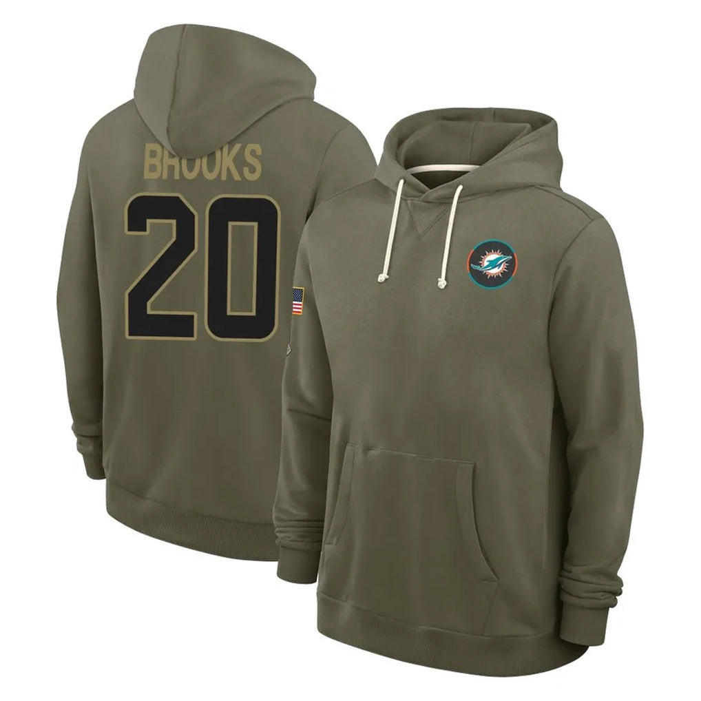 Choea M.Dolphins #20 Jordyn Brooks Player Olive Salute to Service Pullover Hoodies Limited Stitched Jerseys