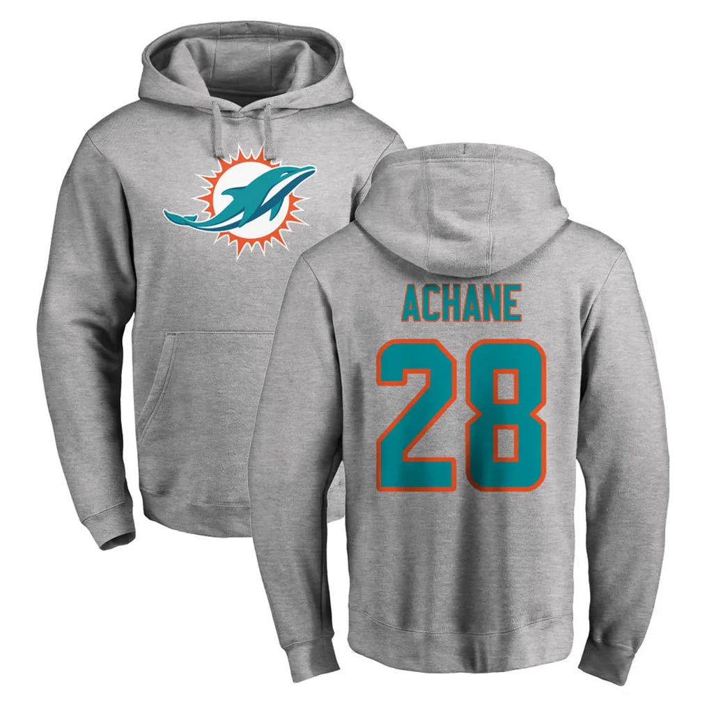 Choea M.Dolphins #28 De'Von Achane Player Gray LOGO Pullover Hoodies Limited Stitched Jerseys
